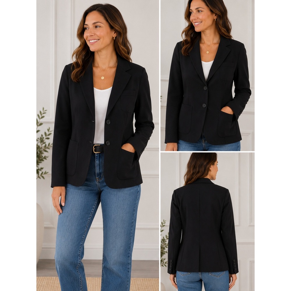 Banana Republic Black Wool Blend Blazer Jacket Petite 4P Career Office Classic